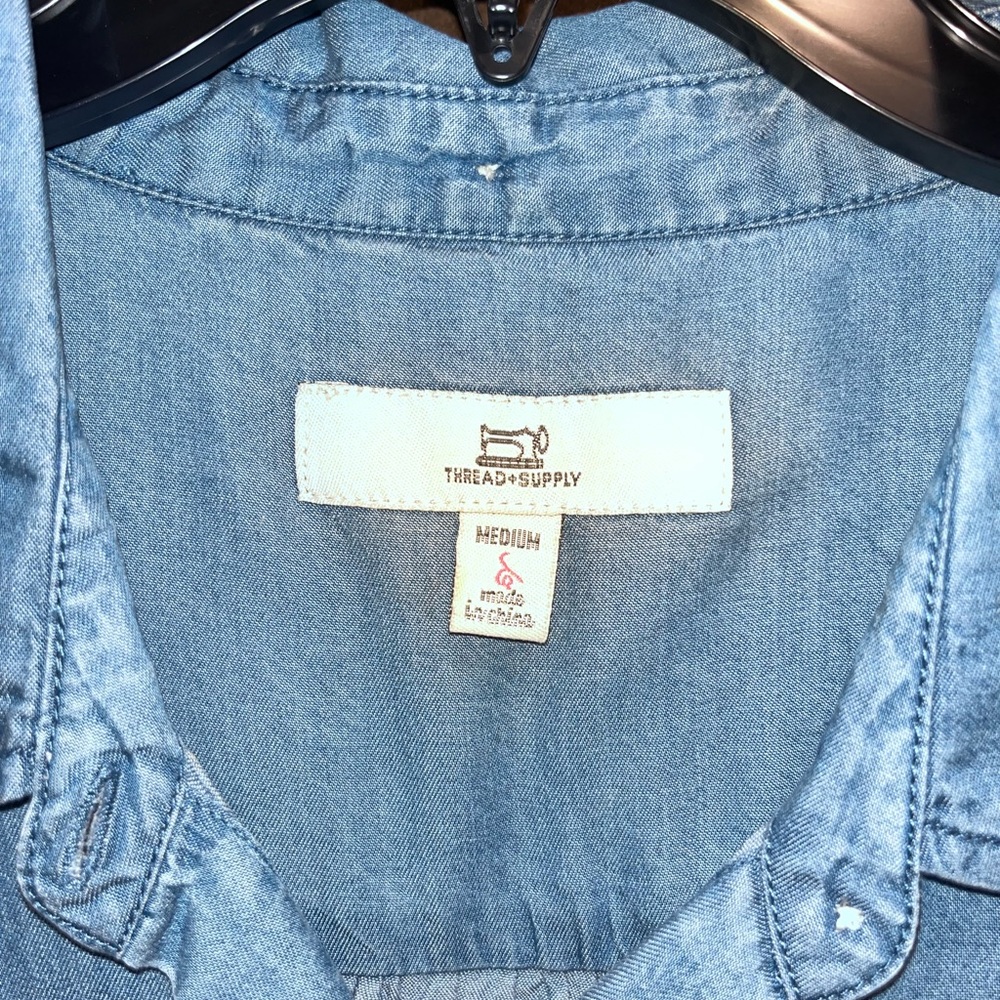 Light Blue Denim Shirt Dress with raw hem - Picture 3 of 4